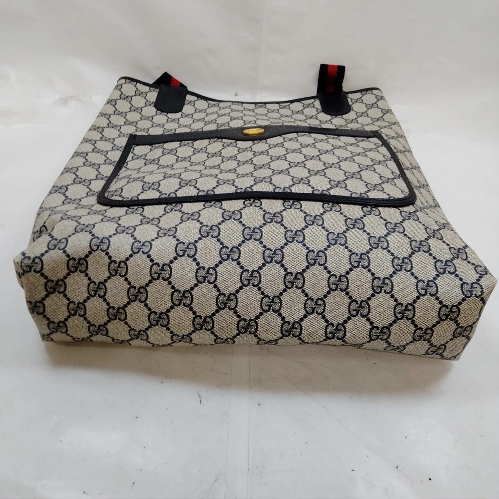 Vintage Gucci Tote Bag Sherry Line Navy Blue PVC - Picture 3 of 10